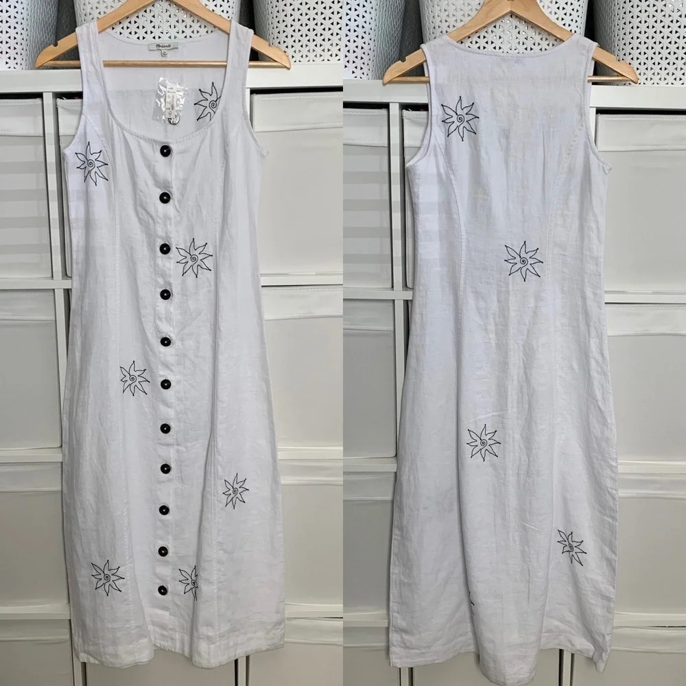 Madewell Button Front Midi Dress in 100% Linen Eyelet White - Picture 7 of 8